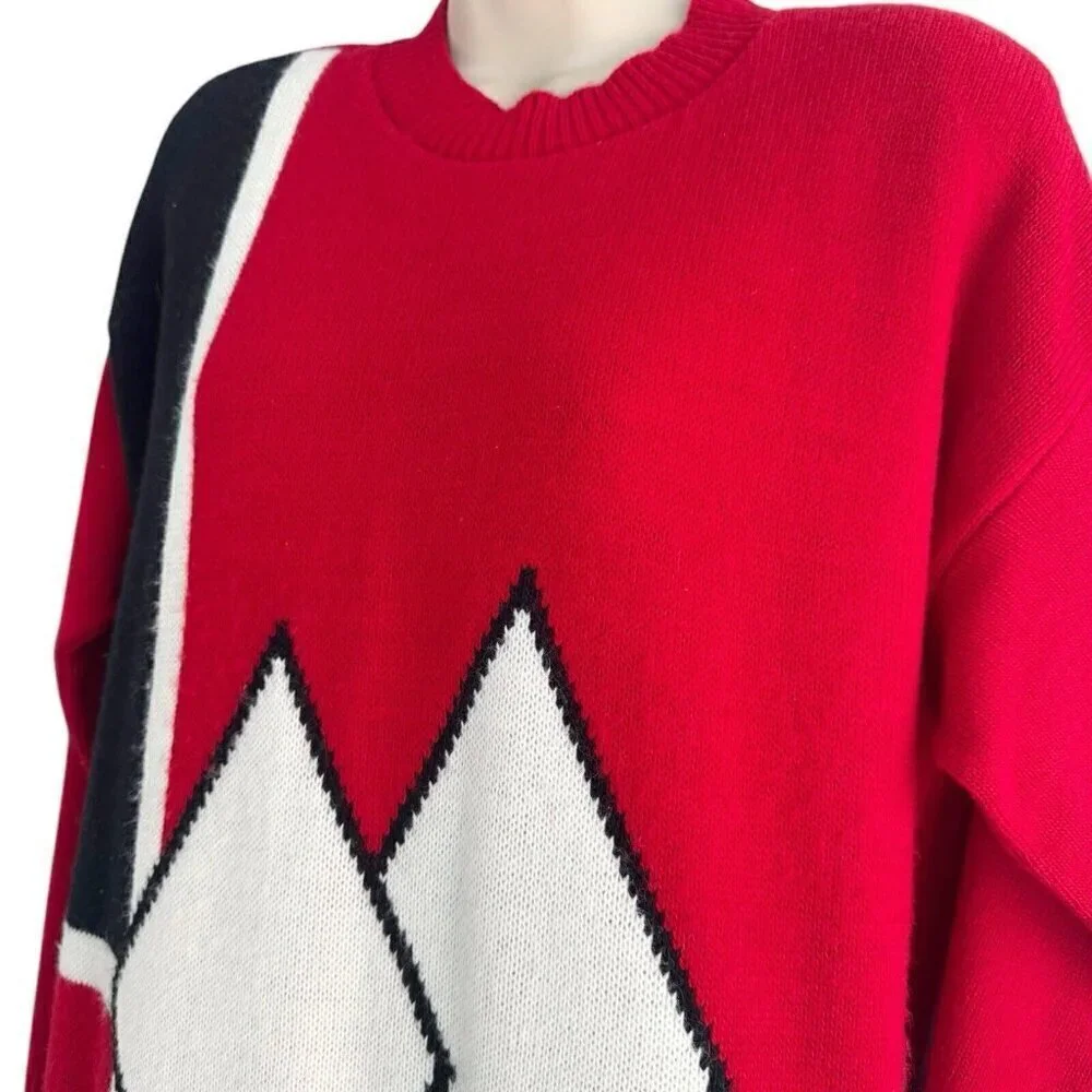 Vintage 90s Modiano Womans Sz M Red Black Colorblock Mock Neck Pullover Sweater - Picture 2 of 7